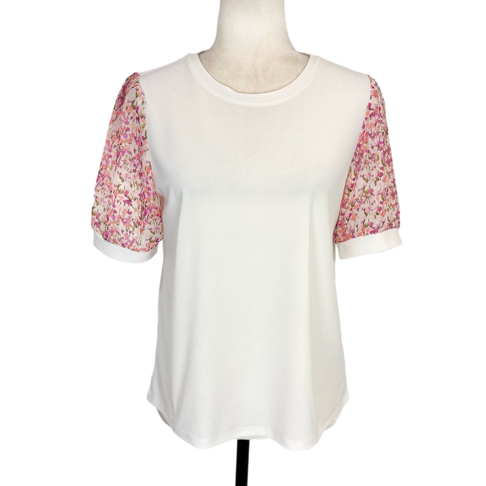 CeCe ivory and pink floral top